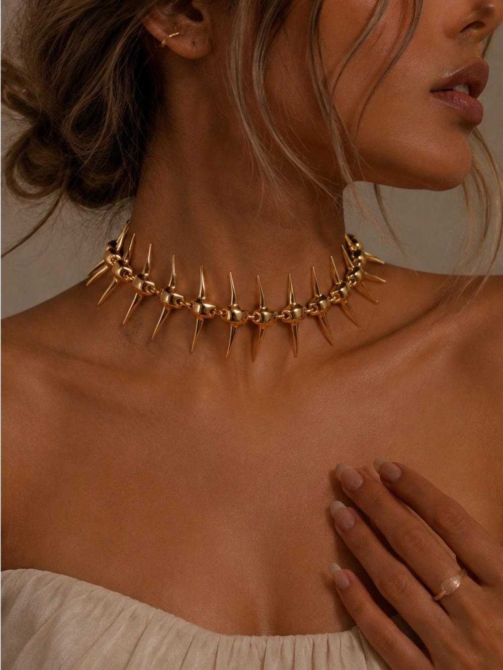 Black Backless Slip Dress with Gold Spine Chain - Picture 4 of 8
